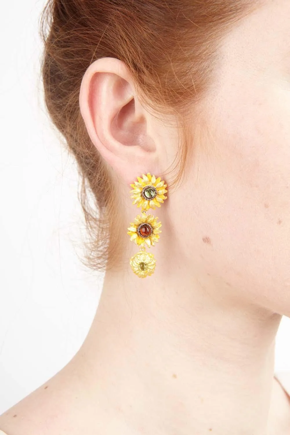 Van Gogh Sunflower Earrings - Drop Post