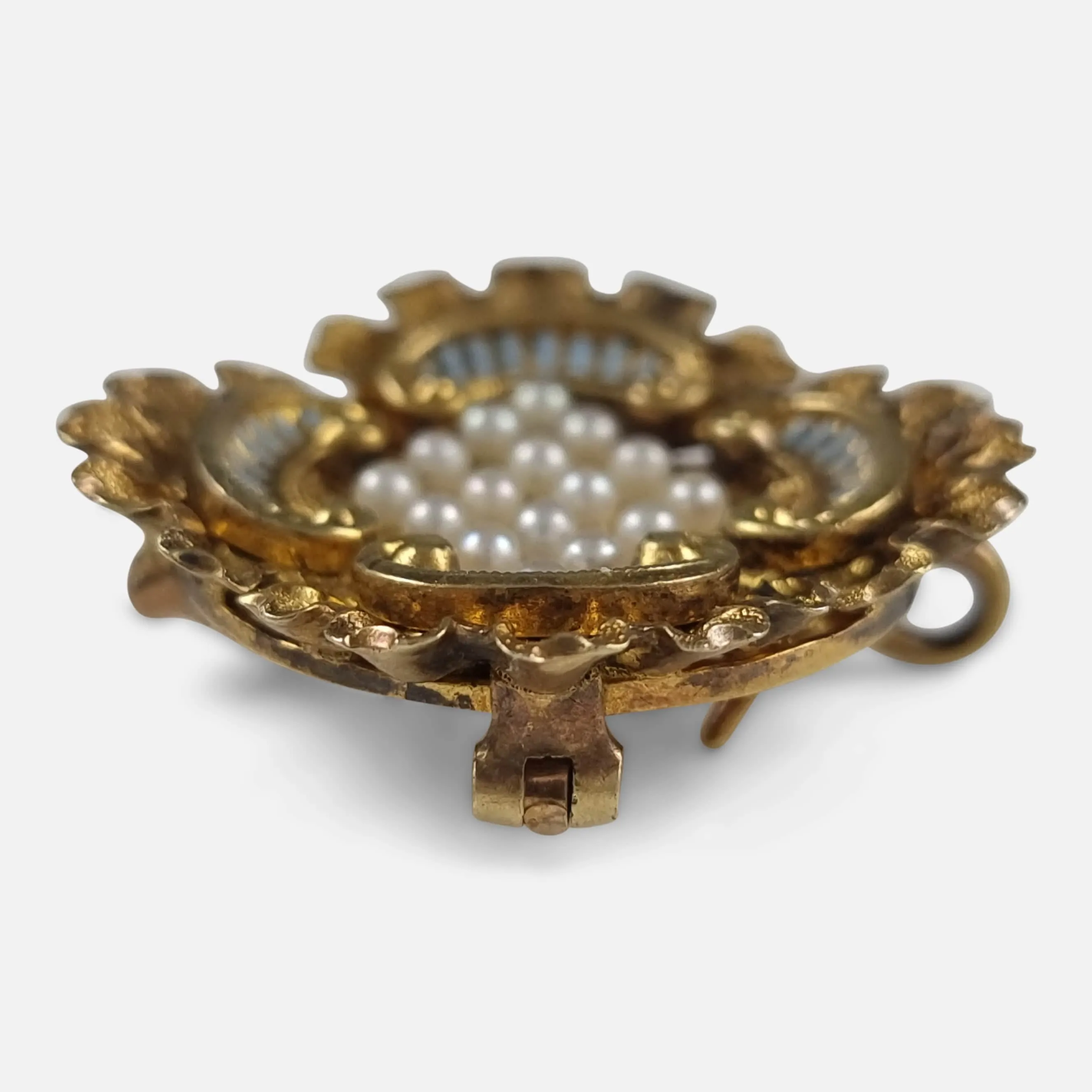 Victorian 18ct Gold Seed Pearl and Enamel Pendant Brooch
