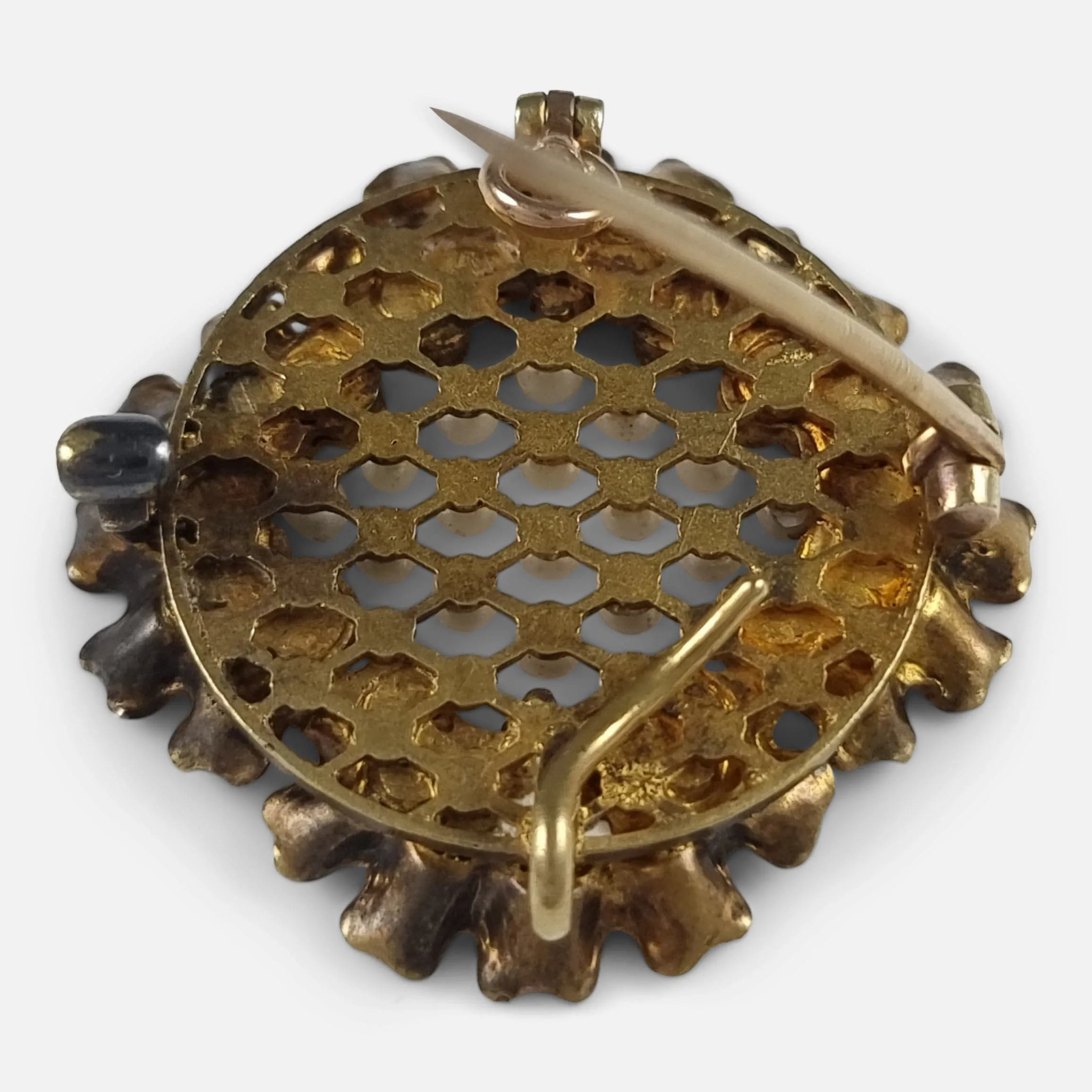 Victorian 18ct Gold Seed Pearl and Enamel Pendant Brooch