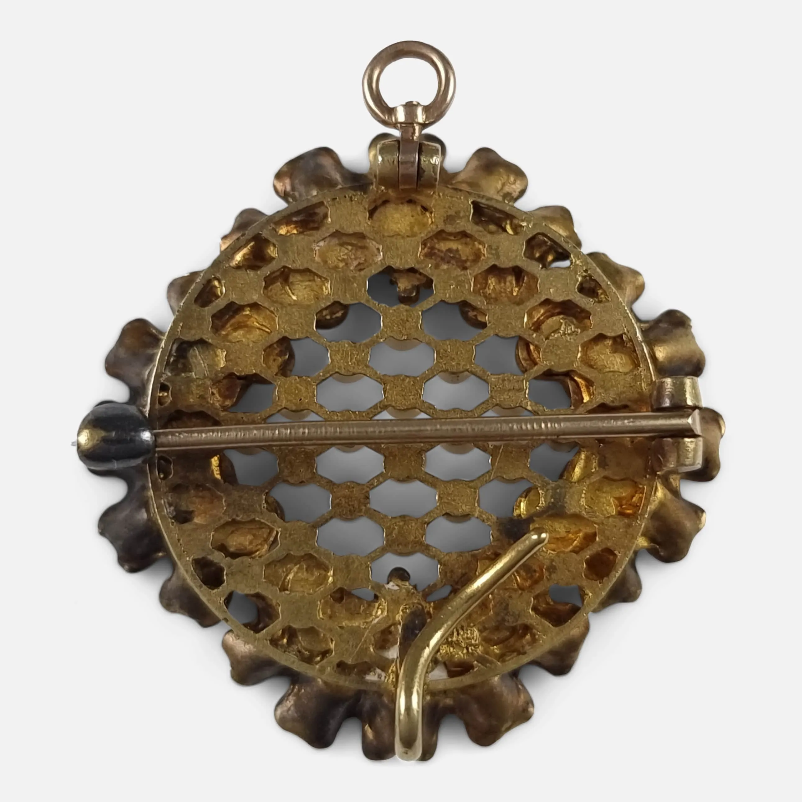 Victorian 18ct Gold Seed Pearl and Enamel Pendant Brooch