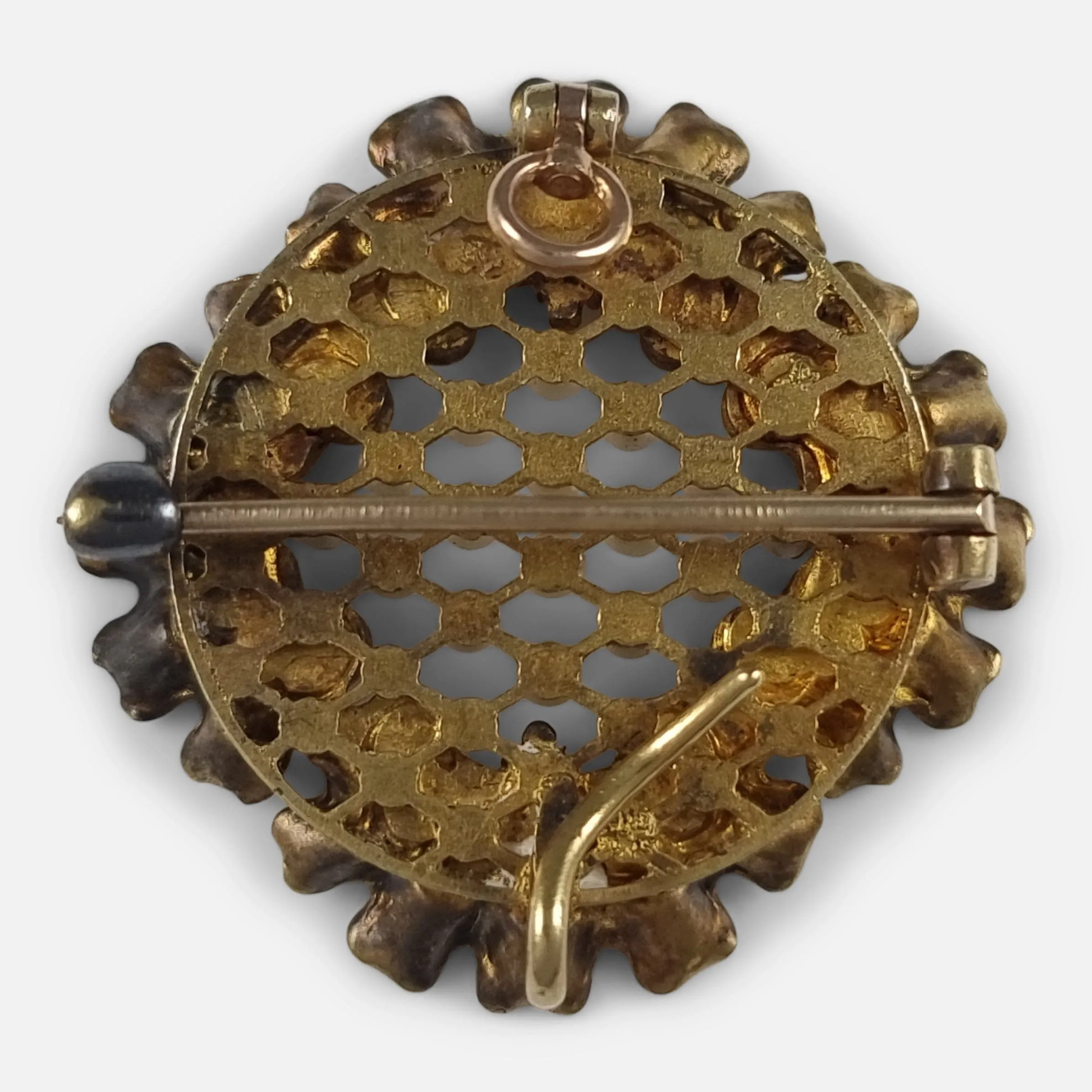 Victorian 18ct Gold Seed Pearl and Enamel Pendant Brooch