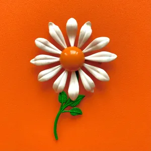 Vintage Large Enamel Daisy Brooch