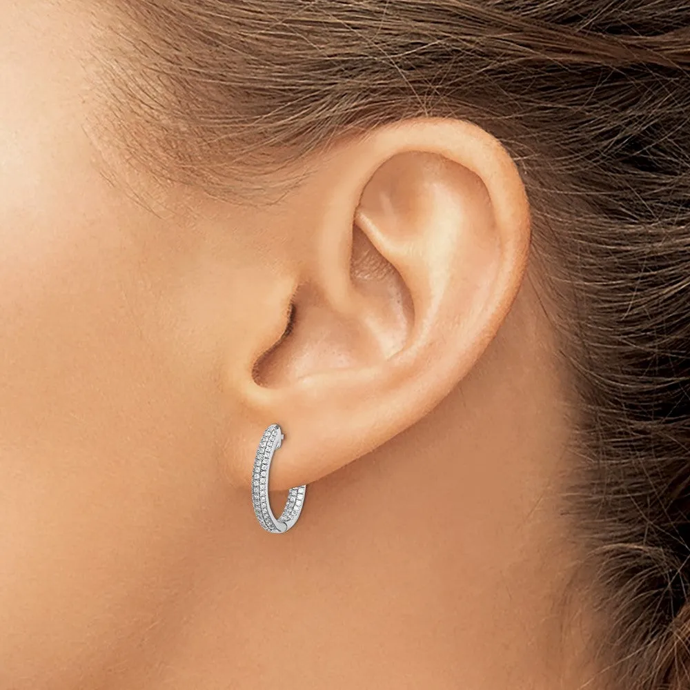 White Gold Diamond In/Out Hinged Hoop Earrings - Model EM5438-062-WA