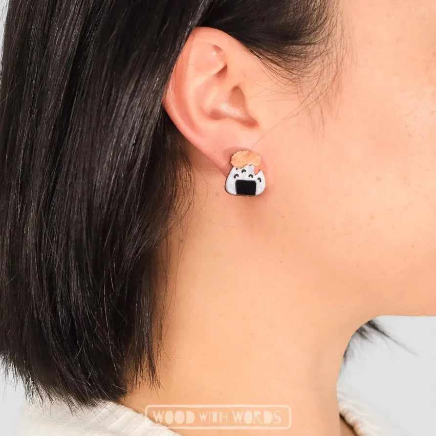 Wood With Words: Acrylic Stud Earrings Tempura Prawn Riceball Onigiri