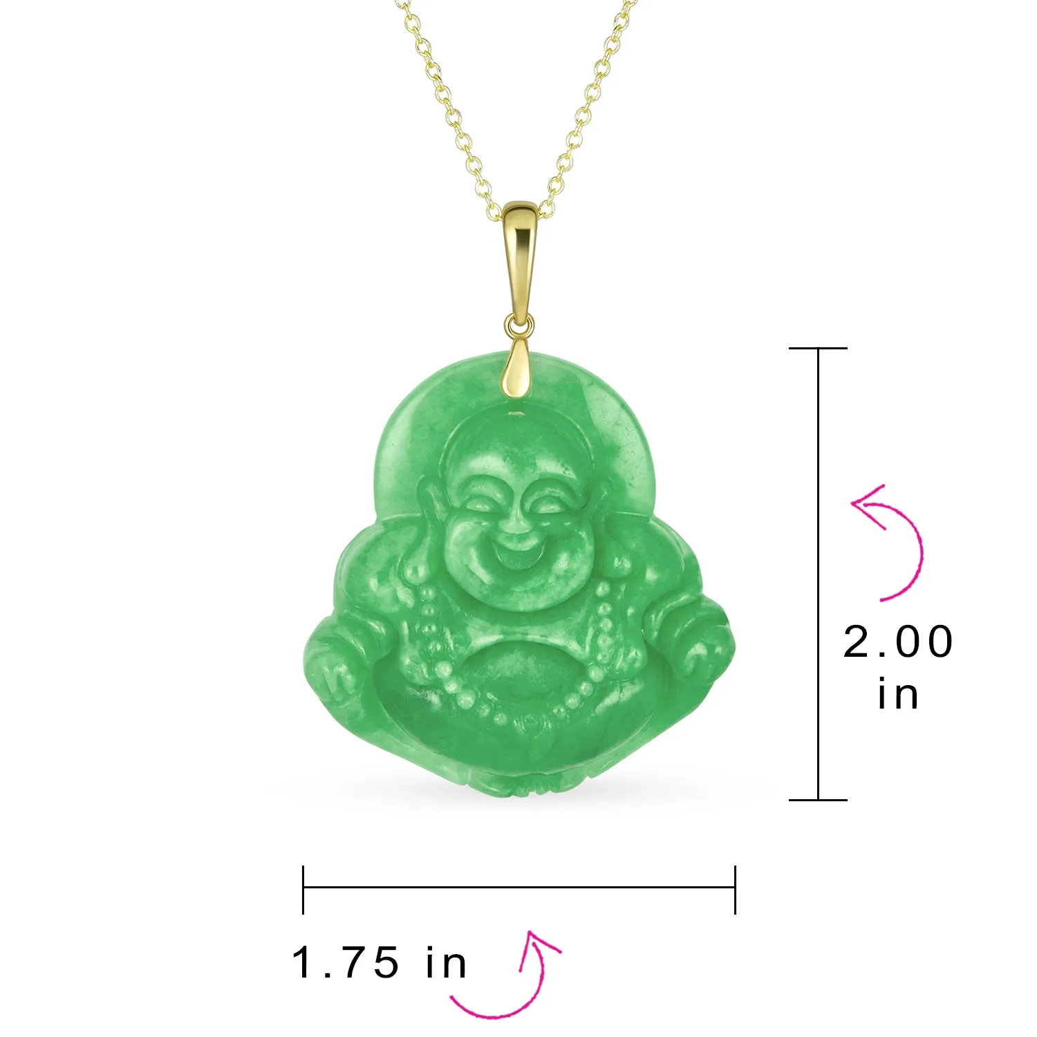 Yogi Amulet Green Jade Laughing Buddha Pendant Necklace 14K Gold Plated Silver